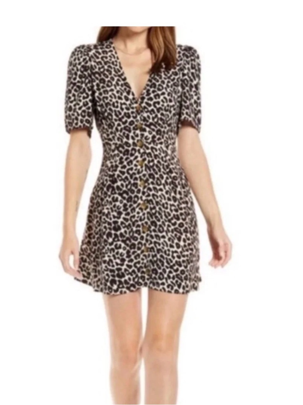 Something Navy Leopard-Print Button Mini Dress - Black & Cream